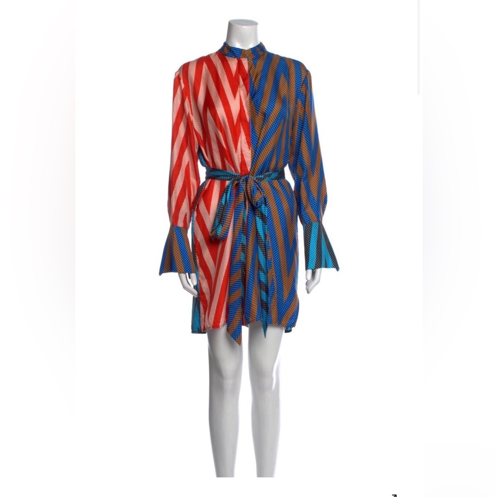 Multicolor Chevron Wrap Dress with Belt